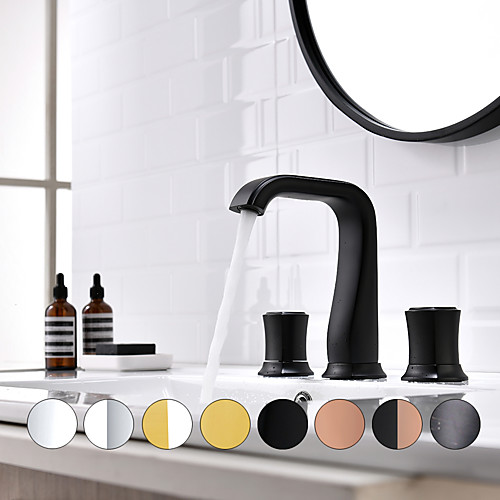 

Bathroom Sink Faucet - Widespread Oil-rubbed Bronze / Chrome / Black / Gold Widespread Two Handles Three Holes Bath Taps Hot Cold Water Basin Faucet Vanity Vessel Sink Mixer Tap