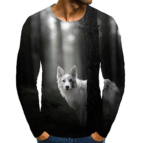 

Men's T shirt 3D Print Graphic Animal Print Long Sleeve Daily Tops Basic Black