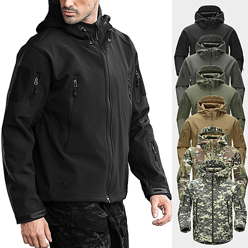 

Men's Hoodie Jacket Hiking Softshell Jacket Military Tactical Jacket Camo Outdoor Winter Thermal Waterproof Windproof Fleece Lining Winter Fleece Jacket Top Fleece Softshell Skiing Camping / Hiking