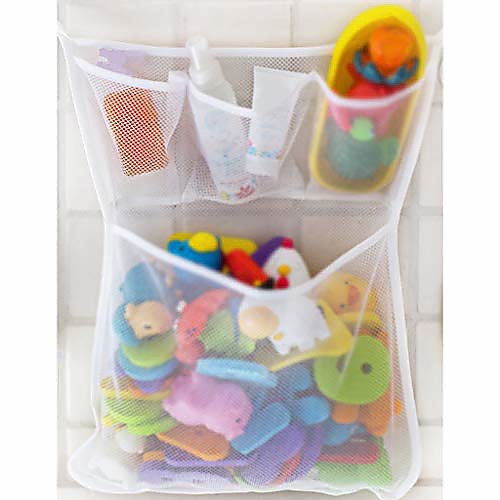 

bath toy organizer,bathtub toy bags baby toys mesh storage bag bathroom net holder (white)