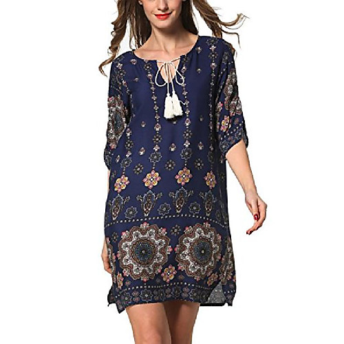 

women's bohemian vintage printed loose casual boho tunic dress