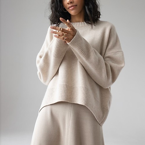 

Women's Basic Knitted Solid Color Plain Pullover Long Sleeve Loose Sweater Cardigans Crew Neck Round Neck Fall Winter White Blue Yellow