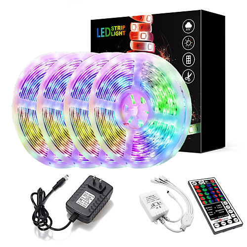 

20M(4x5M) LED Light Strips Kit RGB Tiktok Lights 2835 1200 LEDs 8mm Strip Flexible Light LED IR 44Key Remote Controller with EU US AU UK Power Supply AC110-240V