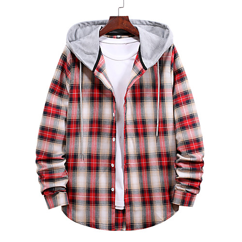 

Men's Shirt non-printing Check Long Sleeve Daily Tops Red Green