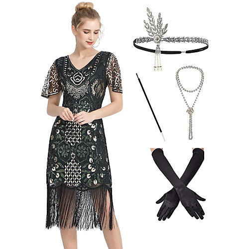 

The Great Gatsby 1920s Vintage Vacation Dress Flapper Dress Outfits Masquerade Prom Dress Women's Tassel Fringe Costume Black Vintage Cosplay Party Prom / Gloves / Headwear / Necklace
