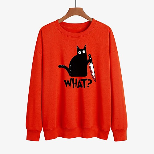 

Women's Pullover Sweatshirt Cat Daily Other Prints Casual Hoodies Sweatshirts White Black Blue