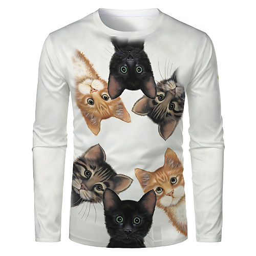 

Men's T shirt 3D Print Graphic Animal Long Sleeve Daily Tops Basic White