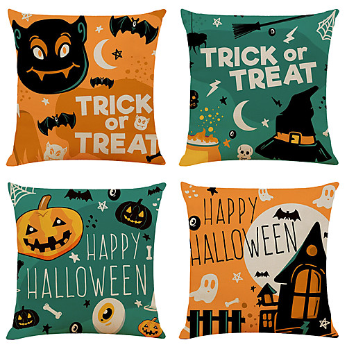 

Halloween Party Halloween Decor Horror Ghost 1 Set of 4 pcs Halloween Series Decorative Linen Throw Pillow Cover for Halloween Gift Home Decoration,18 x 18 inches 45 x 45 cm