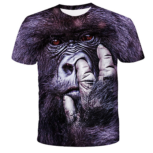 

Men's Graphic Animal T-shirt Print Short Sleeve Daily Tops Streetwear Exaggerated Round Neck Black