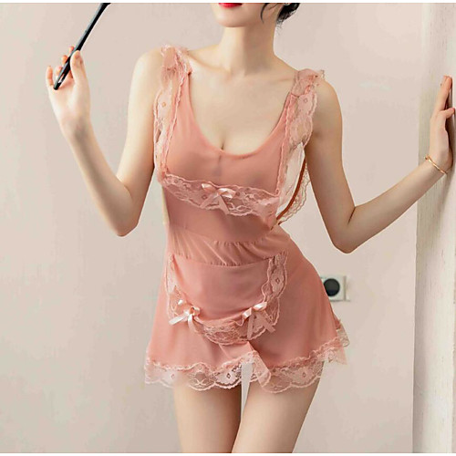 

Women's Mesh Lace Babydoll & Slips Nightwear Solid Colored Blushing Pink One-Size / Strap