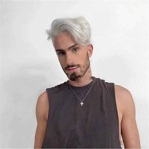 

Synthetic Wig Loose Curl Asymmetrical Wig Short Silver Synthetic Hair 6 inch Men's Classic Exquisite Fluffy Silver