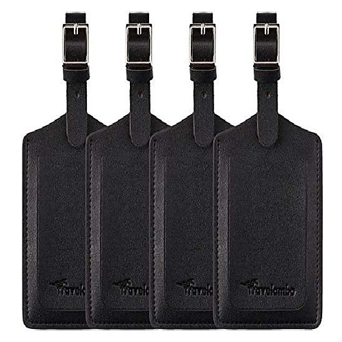 

4 pack leather luggage travel bag tags by black