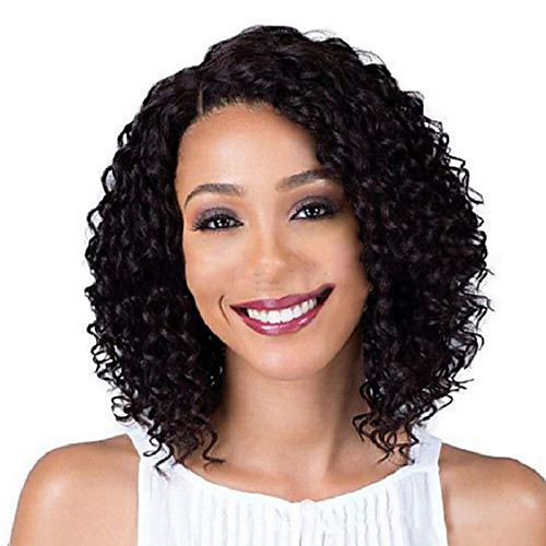 

Synthetic Wig Afro Jerry Curl Asymmetrical Wig Short Black Synthetic Hair Women's Classic Exquisite Fluffy Black