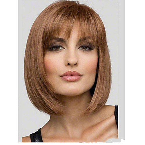 

Synthetic Wig Straight Natural Straight Neat Bang Wig Short Light Brown Dark Brown Synthetic Hair Women's Fashionable Design Cosplay Cool Dark Brown Light Brown