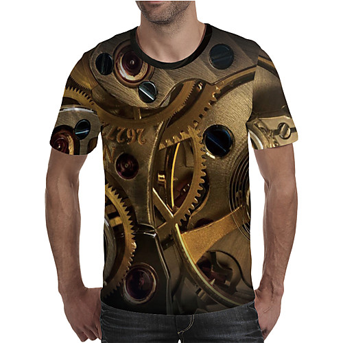 

Men's T shirt 3D Print Graphic Machine Plus Size Print Short Sleeve Daily Tops Elegant Exaggerated Yellow