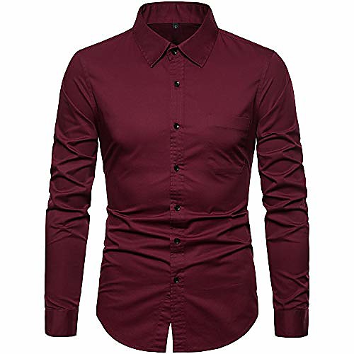 

men's solid designer casual long sleeve button down point collar shirt-wine red with pocket-s