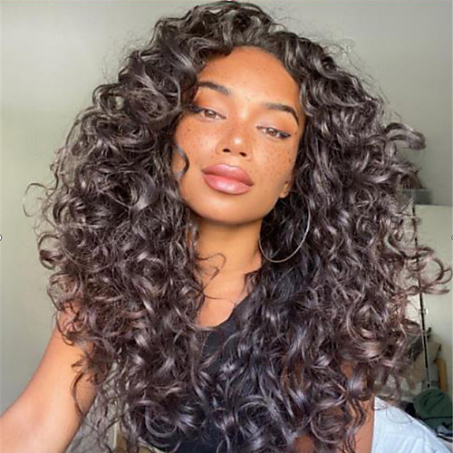 

Synthetic Wig Afro Jerry Curl Asymmetrical Wig Long Dark Brown Synthetic Hair Women's Classic Exquisite Fluffy Dark Brown