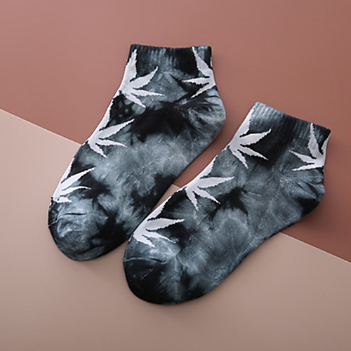 

Athletic Sports Socks 1 Pair Tie Dye Short Women's Men's Crew Socks Tube Socks Breathable Sweat wicking Comfortable Gym Workout Basketball Running Skateboarding Sports Colorful Weed Leaf Cotton Black