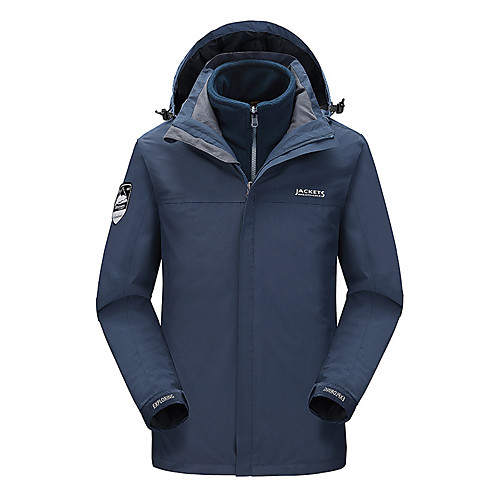

Men's Hoodie Jacket Hiking Jacket Hiking 3-in-1 Jackets Winter Outdoor Solid Color Windproof Fleece Lining Breathable Warm Winter Jacket Hunting Ski / Snowboard Fishing White Black Red Dark Navy