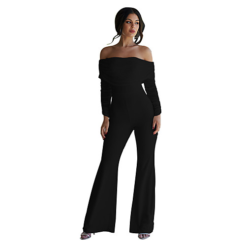 

Women's Ordinary Business Black Jumpsuit Solid Colored Patchwork Cotton / Wide Leg