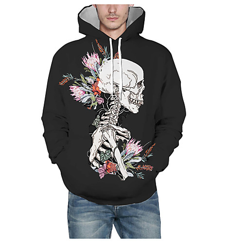 

Men's Pullover Hoodie Sweatshirt Graphic Skull Halloween Daily 3D Print Basic Hoodies Sweatshirts Black