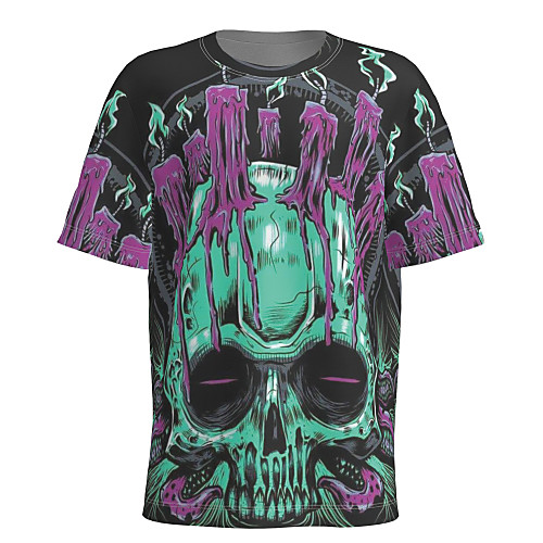 

Men's T shirt 3D Print Graphic Skull Portrait Short Sleeve Halloween Tops Basic Green