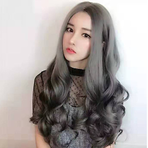 

Synthetic Wig Curly Bouncy Curl Middle Part Wig Long Grey Synthetic Hair 28 inch Women's Fashionable Design Comfortable Middle Part Gray