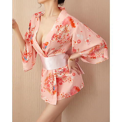 

Women's Bow Satin & Silk Suits Kimono Nightwear Patchwork Blushing Pink S M L