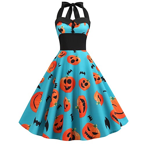 

A-Line Color Block Sexy Party Wear Cocktail Party Dress Halter Neck Sleeveless Knee Length Spandex with Bow(s) Pleats Pattern / Print 2021