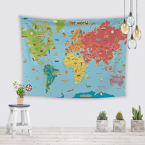

Wall Tapestry Art Decor Blanket Curtain Picnic Tablecloth Hanging Home Bedroom Living Room Dorm Decoration Polyester World Map Navigation