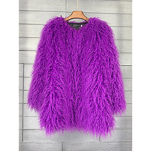 

Women's Solid Colored Basic Fall & Winter Faux Fur Coat Regular Party Long Sleeve Faux Fur Coat Tops White