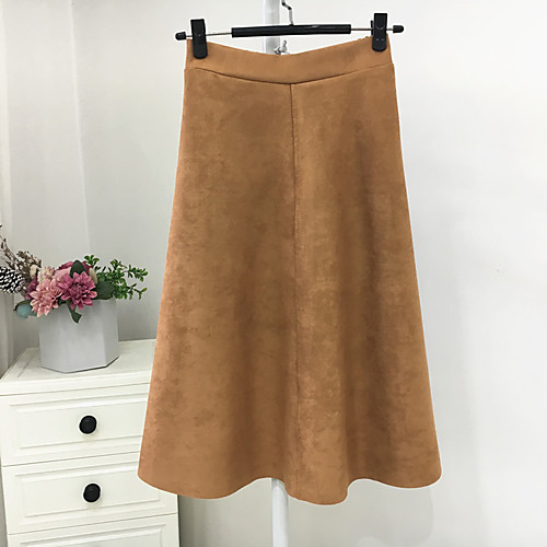 

Women's Casual / Daily Basic Suede Skirts Solid Colored Black Blue Red / Loose