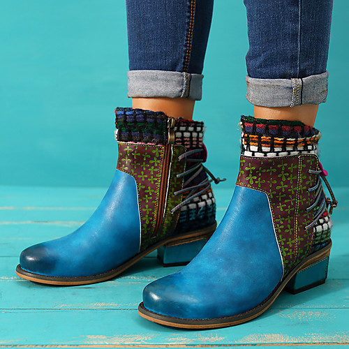 

Women's Boots Block Heel Boots Cuban Heel Round Toe Booties Ankle Boots Casual Basic Daily Walking Shoes PU Blue Green / Booties / Ankle Boots / Booties / Ankle Boots