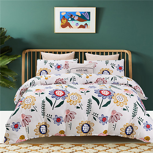 

Floral Print Botanical 3 Pieces Bedding Set Duvet Cover Set Modern Comforter Cover-3 Pieces-Ultra Soft Hypoallergenic Microfiber Include 1 Duvet Cover and 1 or2 Pillowcases