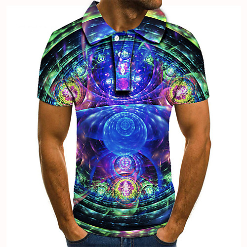 

Men's Polo 3D Print Graphic Print Short Sleeve Daily Tops Basic Blue