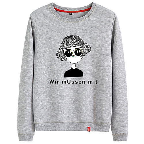 

Women's Sweatshirt Pullover Cartoon Crew Neck Cotton Cartoon Person Letter Printed Sport Athleisure Sweatshirt Top Long Sleeve Warm Soft Comfortable Everyday Use Exercising General Use / Winter