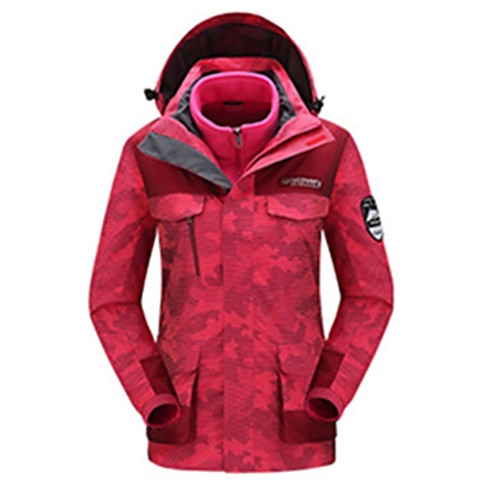 

Women's Hiking Jacket Hiking 3-in-1 Jackets Winter Outdoor Patchwork Waterproof Windproof Fleece Lining Breathable Jacket Hunting Ski / Snowboard Fishing White Camouflage Pink Orange / Warm