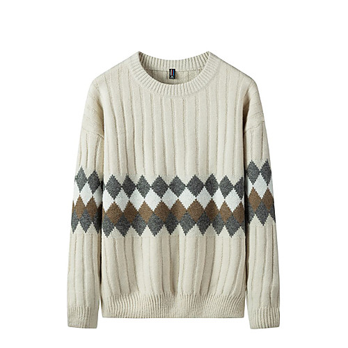 

Men's Stylish Basic Oversized Knitted Color Block Pullover Acrylic Fibers Long Sleeve Sweater Cardigans Crew Neck Fall Winter Black Khaki Beige