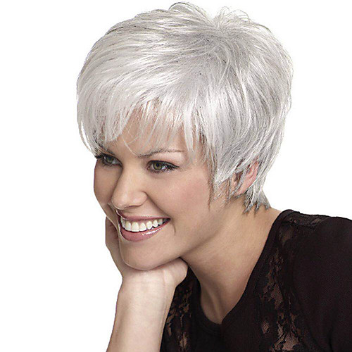 

Synthetic Wig Straight Pixie Cut Wig Short Silver Synthetic Hair 12 inch Women's Heat Resistant Silver hairjoy