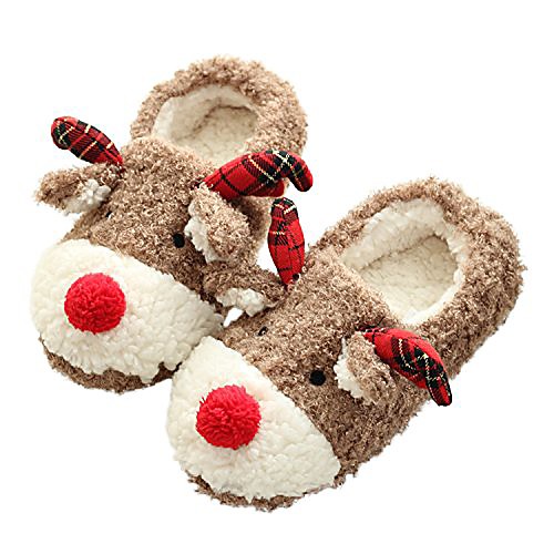 

women's hand made lovely deer plush soft warm home slippers shoes 5.5-6 us brown