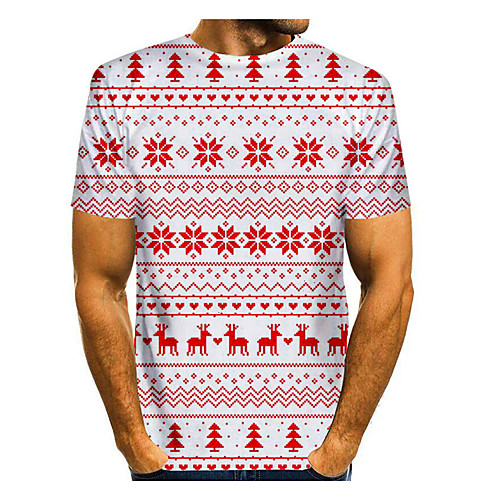

Men's T shirt 3D Print Graphic 3D Short Sleeve Christmas Tops Basic Red / White