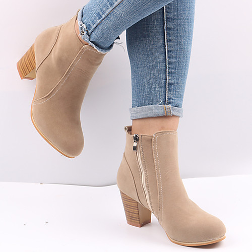 

Women's Boots Block Heel Boots Chunky Heel Round Toe Booties Ankle Boots Classic Daily Nubuck Solid Colored Black Burgundy Khaki / Booties / Ankle Boots