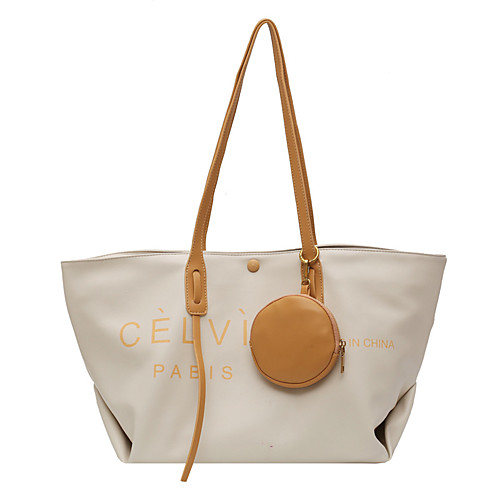 

Women's Bags PU Leather Polyester Tote Zipper Daily Date 2021 Tote Handbags White Black Yellow