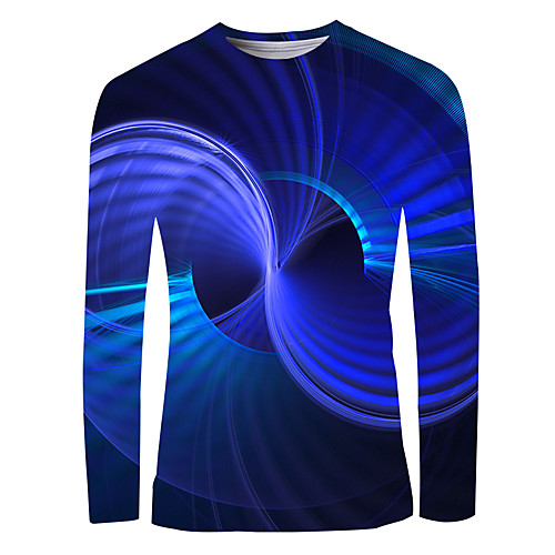 

Men's T shirt 3D Print Graphic Print Long Sleeve Daily Tops Basic Elegant White Blue