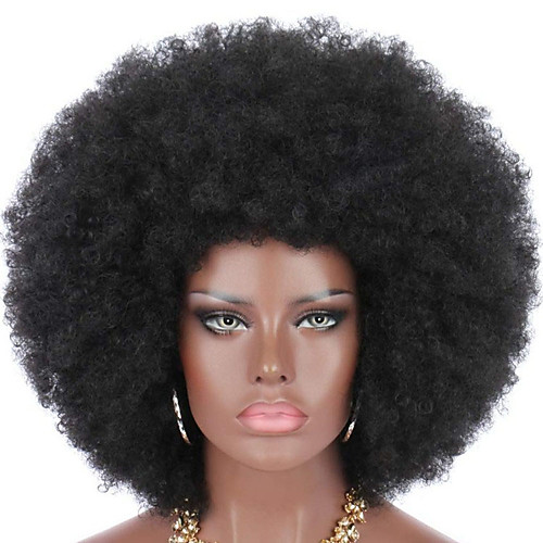 

Synthetic Wig Curly Afro Curly Asymmetrical Wig Short Black Synthetic Hair Women's Classic Cool Black
