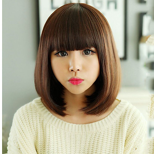 

Synthetic Wig Straight Neat Bang With Bangs Wig Short Dark Brown Synthetic Hair 14 inch Women's Cute Classic Exquisite Brown