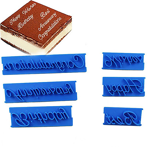 

6pcs/set Handwriting Fondant Cake Embosser Plastic Letters Mold Happy Birthday Best Wishes Baking Molds Decoration Tool