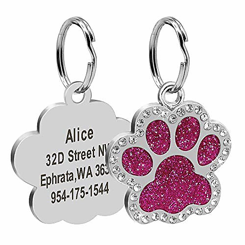 

glitter rhinestone paw print crystal stainless steel fit small medium large dogs and cats hot pink