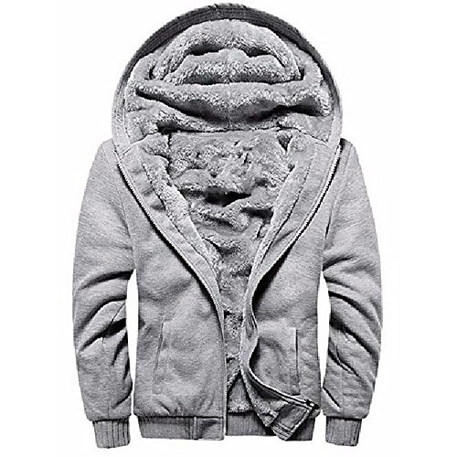 

men's pullover winter fleece hoodie jackets full zip warm thick coats grey large