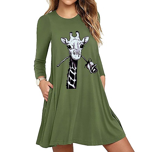 

Women's A Line Dress Short Mini Dress White Black Blue Wine Army Green Navy Blue Long Sleeve Print Patchwork Fall Round Neck Casual 2021 S M L XL XXL 3XL 4XL 5XL 6XL